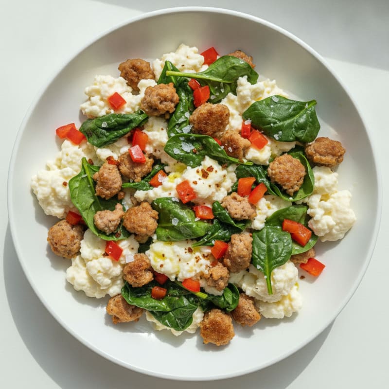 Egg White Scramble with Turkey Sausage and Spinach