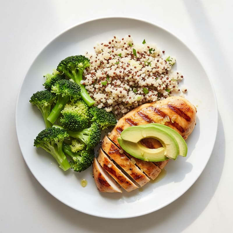 Grilled Chicken Breast with Quinoa and Steamed Broccoli