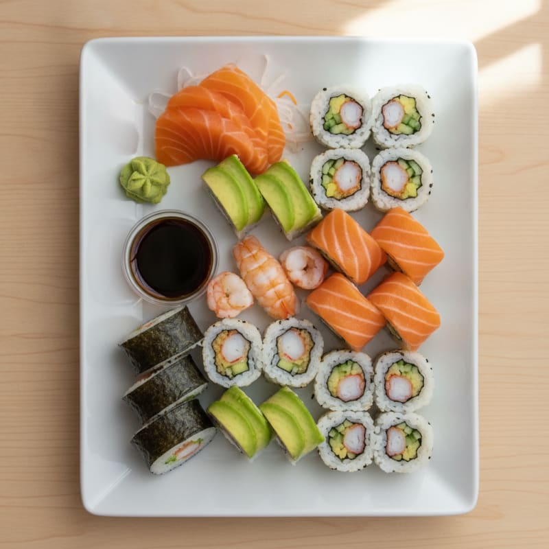 Assorted Fresh Sushi Rolls with Wasabi