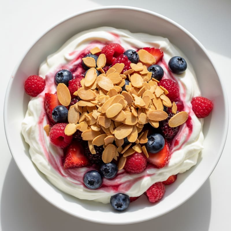 Greek Yogurt Protein Parfait with Mixed Berries and Almonds