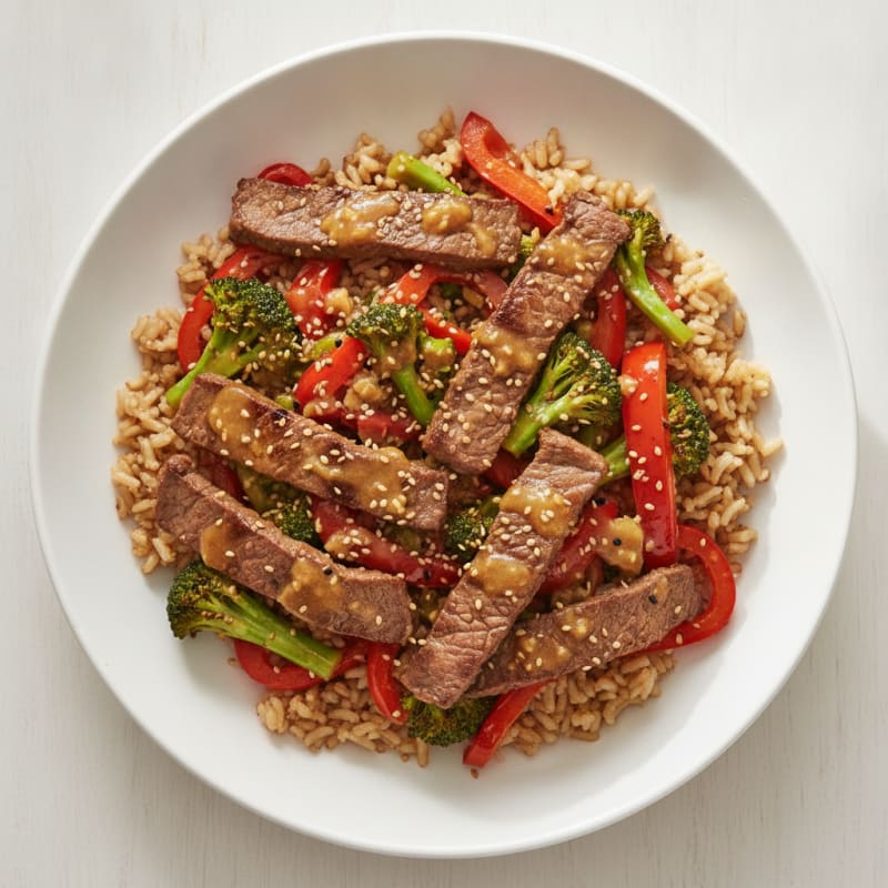 Lean Beef Stir Fry with Bell Peppers and Brown Rice