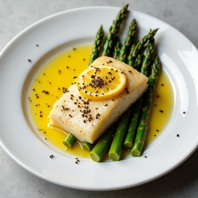Lemon-Garlic Pan Seared Cod with Roasted Asparagus
