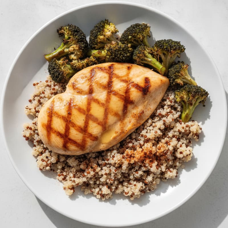 Grilled Chicken Breast with Quinoa and Roasted Broccoli