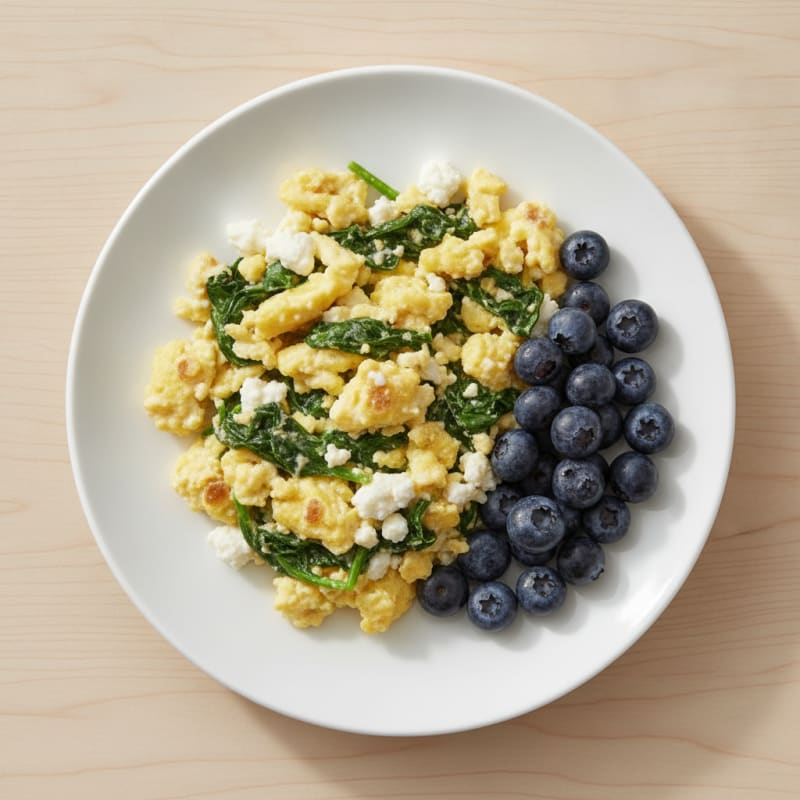 Egg and Cottage Cheese Scramble with Sautéed Spinach