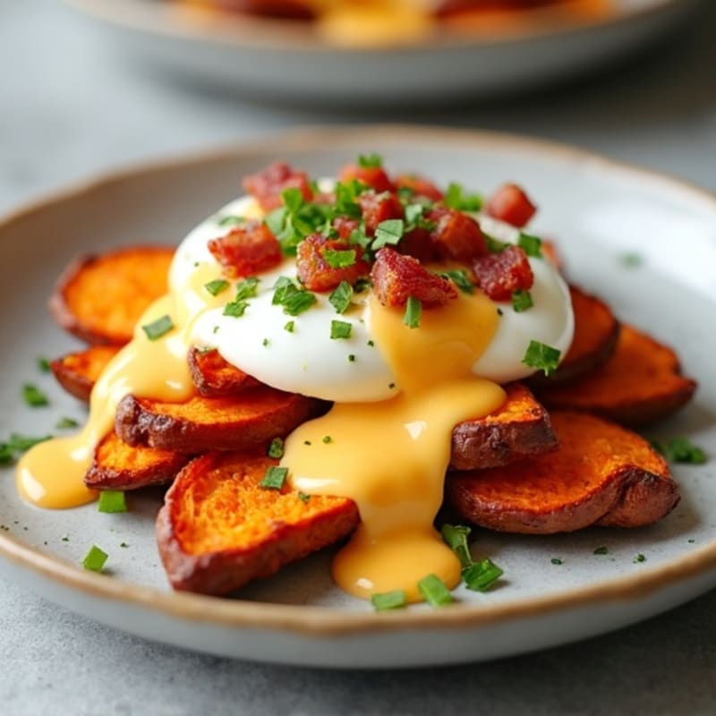 Loaded Crispy Sweet Potato Wedges with Lean Bacon and Creamy Cheese Sauce