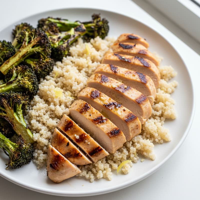 Grilled Chicken Breast with Quinoa and Roasted Broccoli