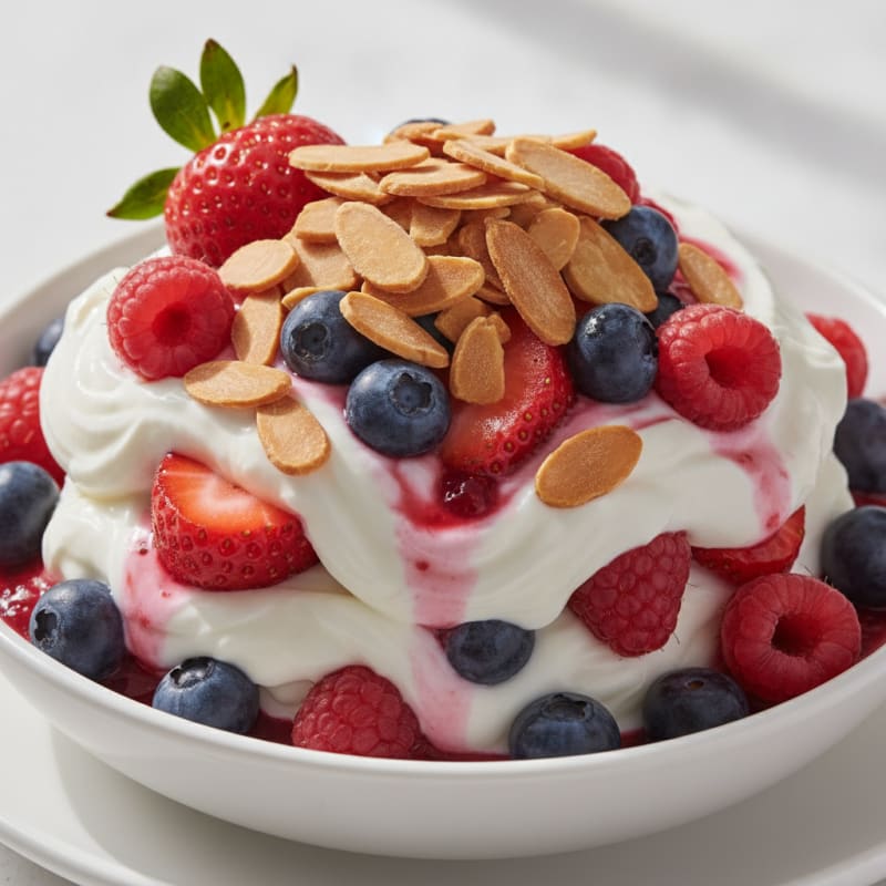 Greek Yogurt Protein Parfait with Mixed Berries and Almonds