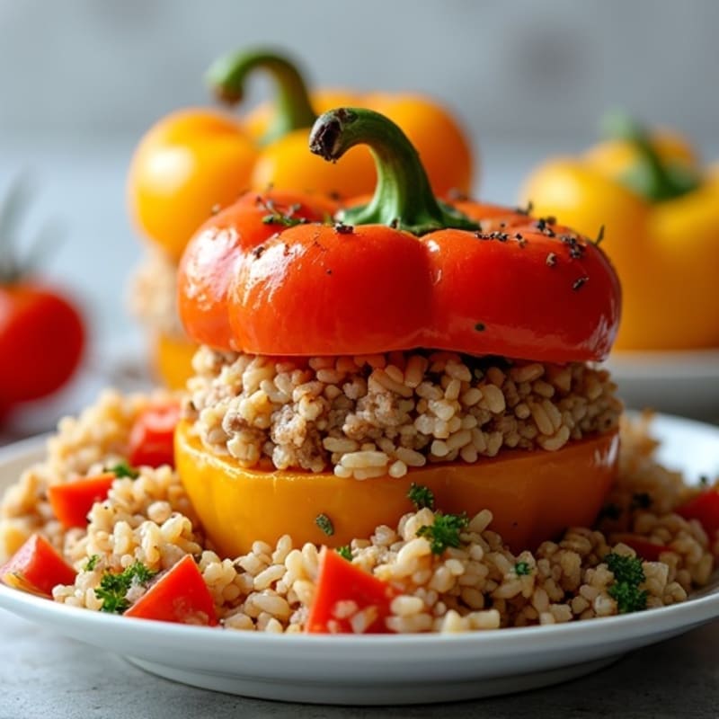 Roasted Lean Ground Turkey Stuffed Bell Peppers