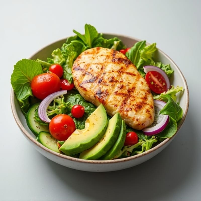 Crispy Avocado and Grilled Chicken Salad Bowl
