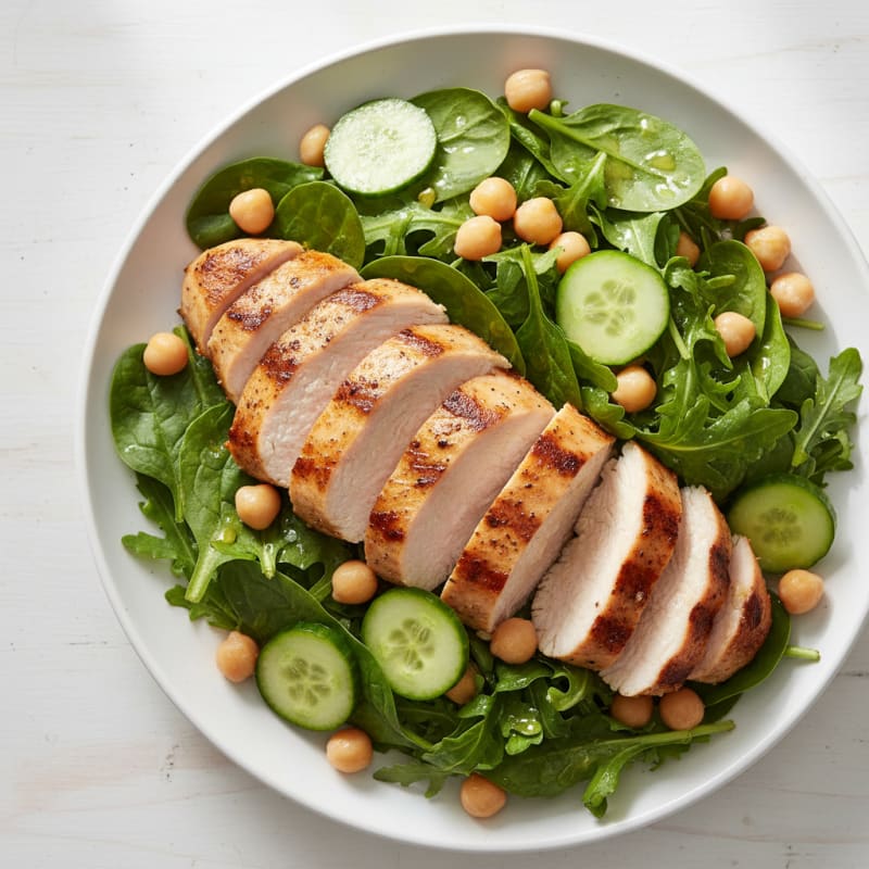 Grilled Turkey Breast Salad with Mixed Greens and Chickpeas
