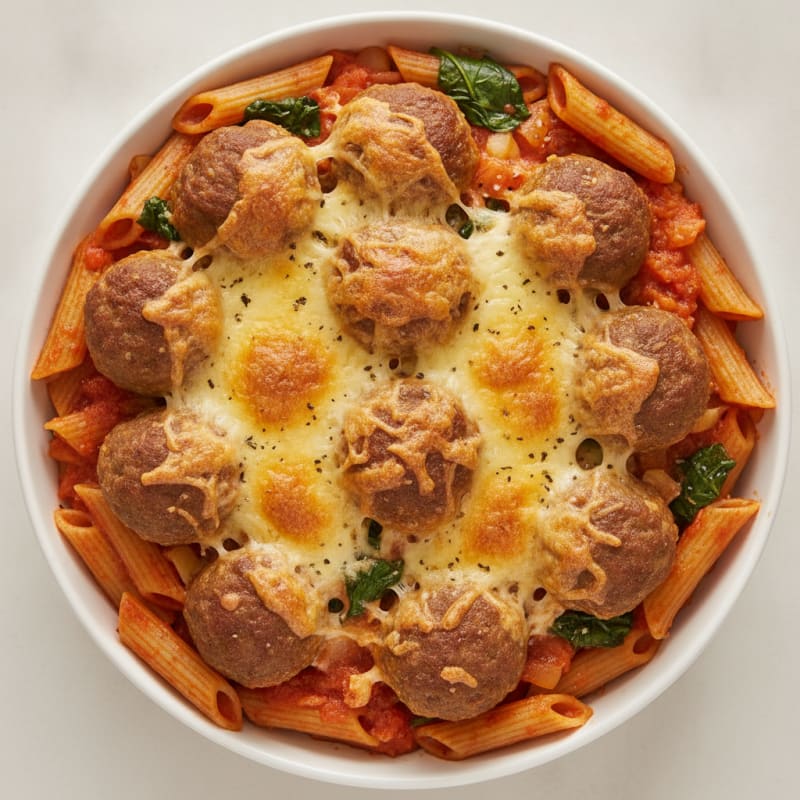 Classic Beef Meatball Pasta Bake