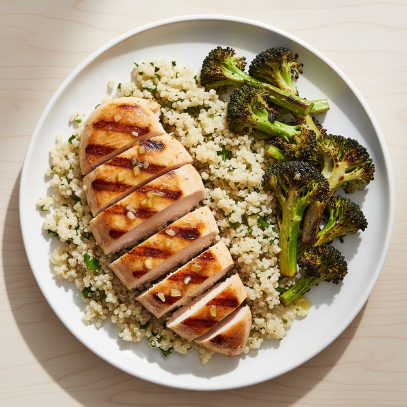 Grilled Chicken Breast with Quinoa and Roasted Broccoli