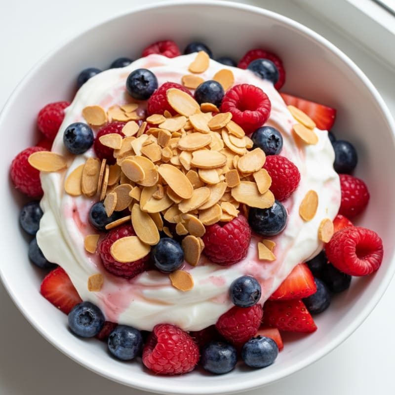 Greek Yogurt Protein Parfait with Mixed Berries and Almonds