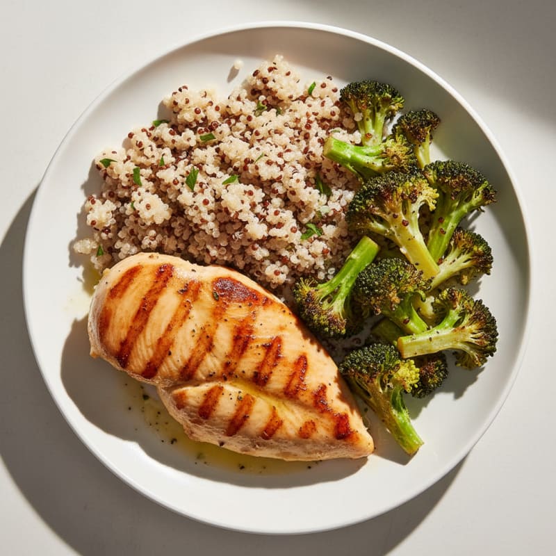Grilled Chicken Breast with Quinoa and Roasted Broccoli