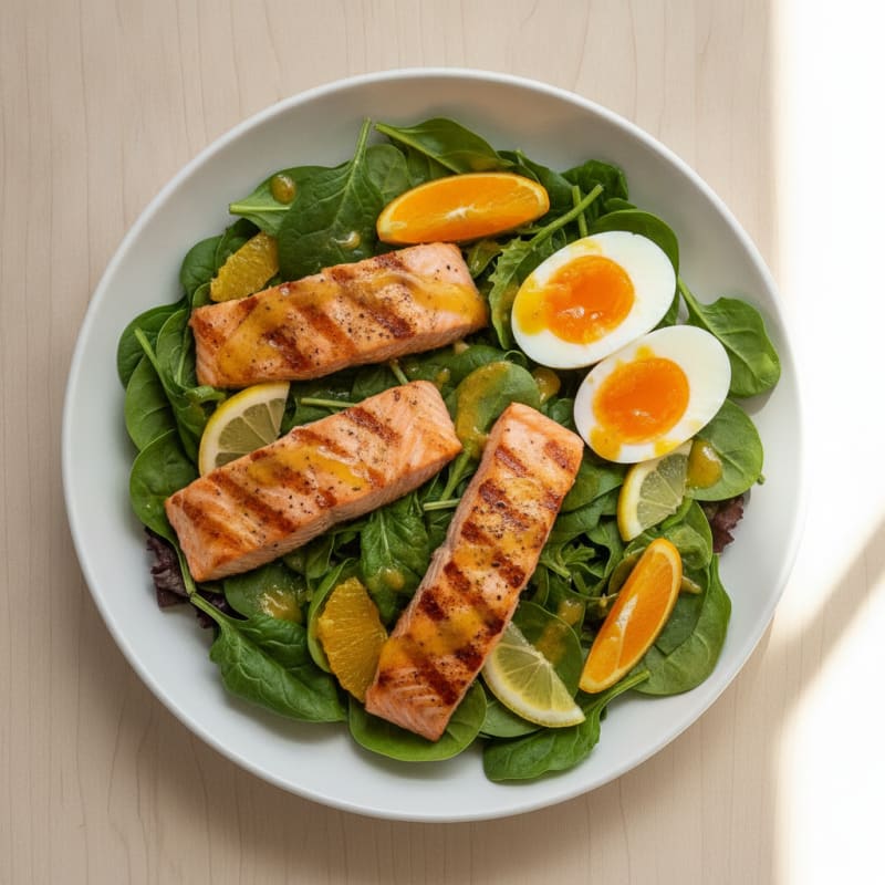 Grilled Salmon Salad with Mixed Greens and Citrus Vinaigrette