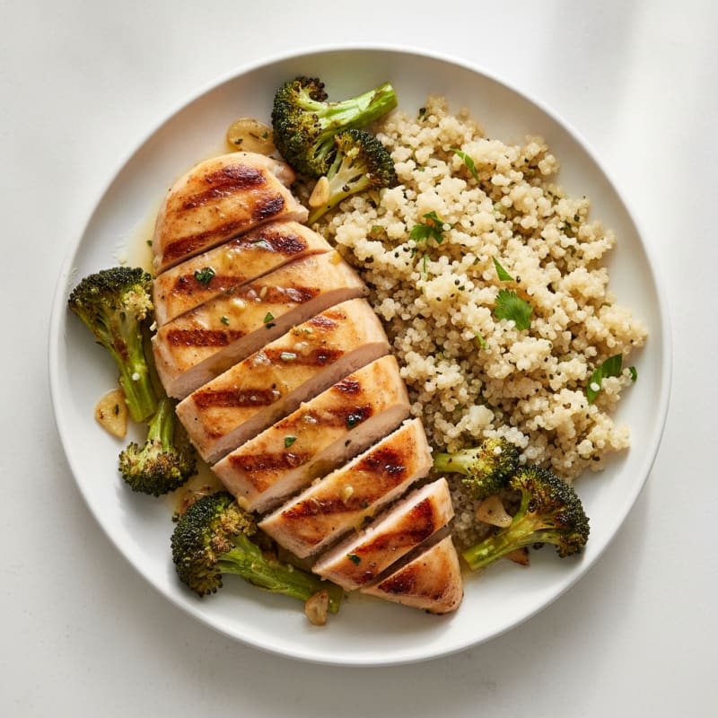 Grilled Chicken Breast with Quinoa and Roasted Broccoli