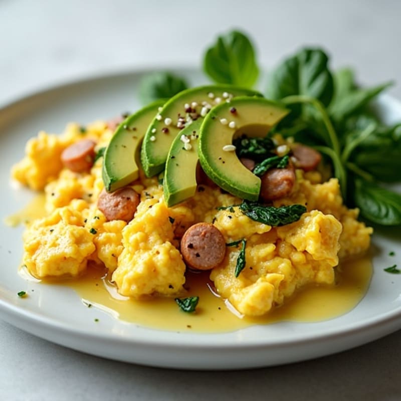 Egg White Scramble with Turkey Sausage and Spinach