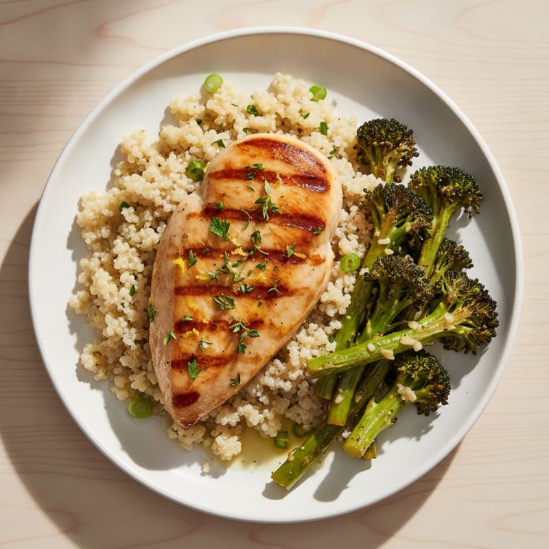 Grilled Chicken Breast with Quinoa and Roasted Broccoli