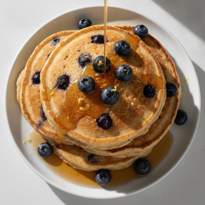 Blueberry Ricotta Pancakes with Maple Syrup