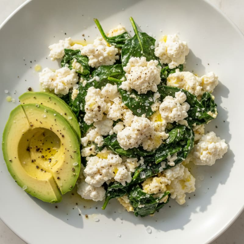 Egg White and Spinach Scramble with Cottage Cheese