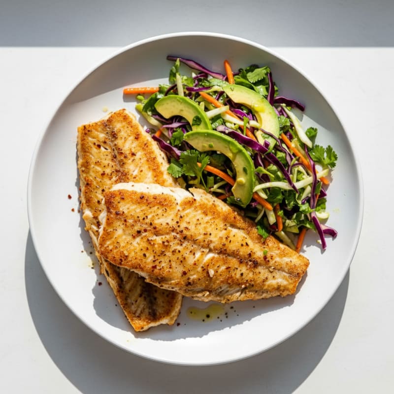 Crispy Pan-Seared Tilapia with Zesty Slaw