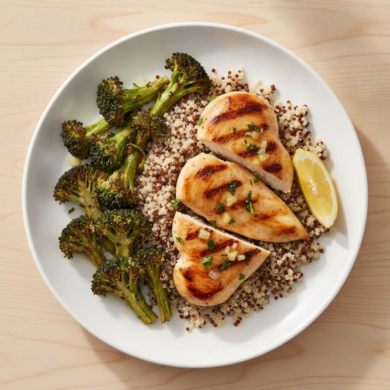 Grilled Chicken Breast with Quinoa and Roasted Broccoli