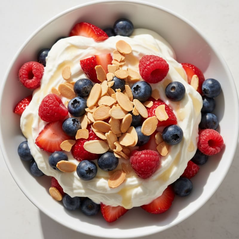 Greek Yogurt Protein Parfait with Mixed Berries and Almonds