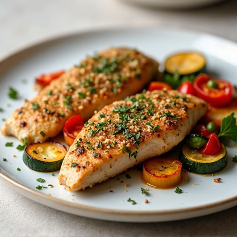 Herb-Crusted Pan Seared Chicken with Roasted Vegetables