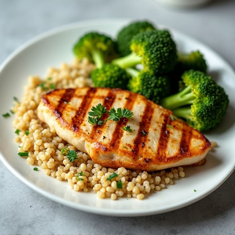 Grilled Chicken Breast with Quinoa and Roasted Broccoli