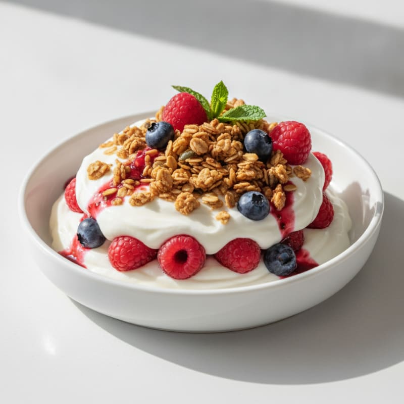 Greek Yogurt Parfait with Mixed Berries and Protein Granola