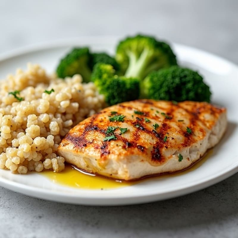Grilled Chicken Breast with Quinoa and Roasted Broccoli
