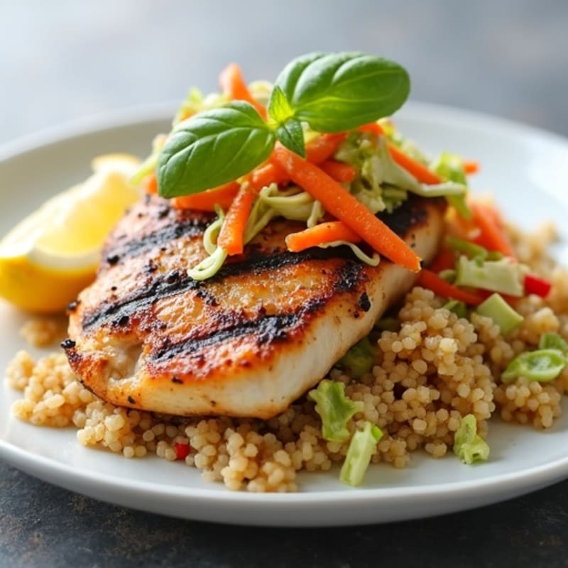 Grilled Chicken Breast with Crunchy Cabbage Slaw and Quinoa