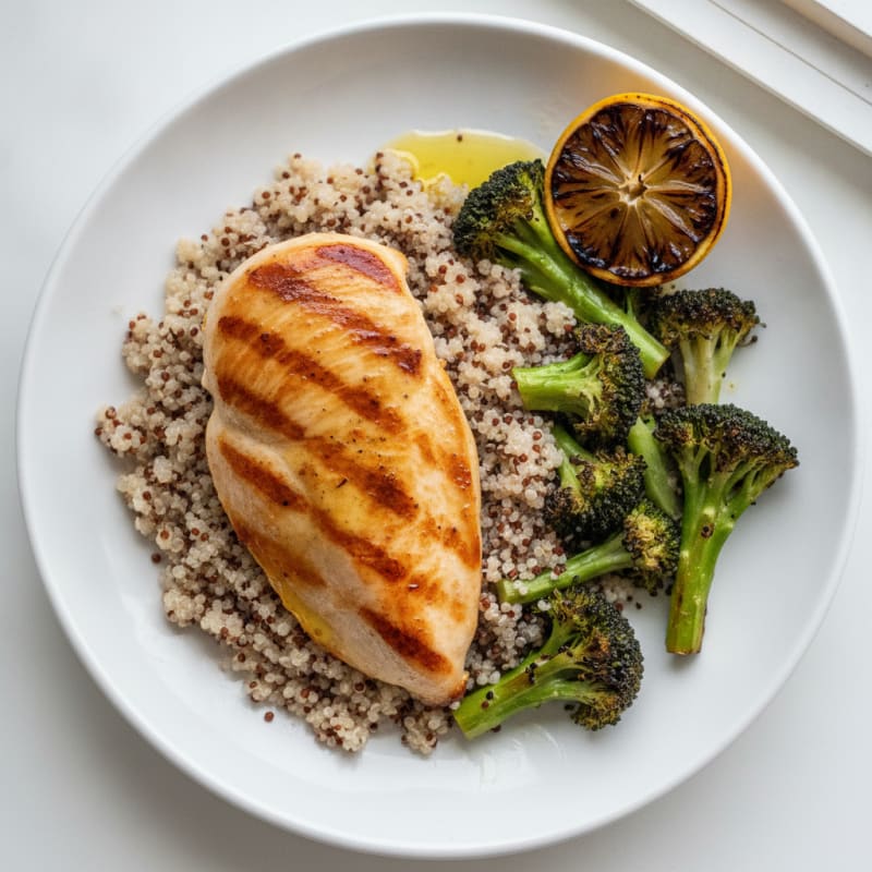 Grilled Chicken Breast with Quinoa and Roasted Broccoli