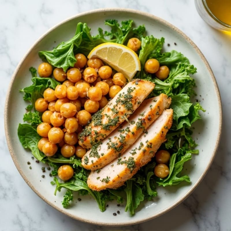Lemon Herb Chicken and Crispy Chickpea Salad with Fresh Greens