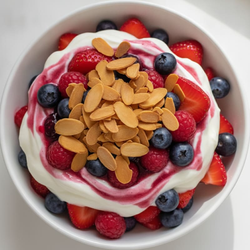 Greek Yogurt Protein Parfait with Mixed Berries and Almonds