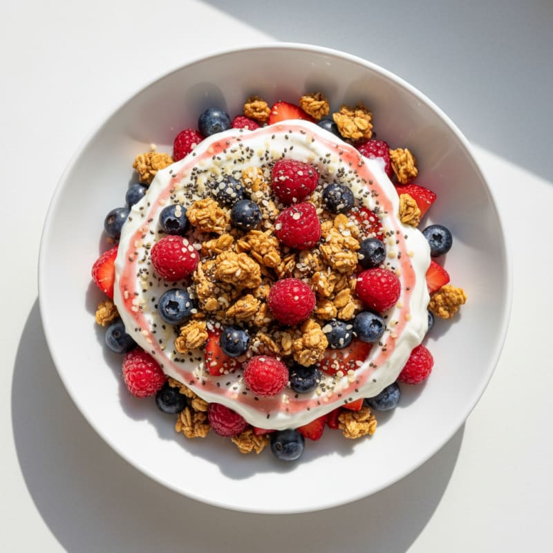 Greek Yogurt Parfait with Mixed Berries and Protein Granola