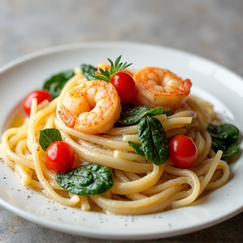 Light Creamy Garlic Shrimp Pasta