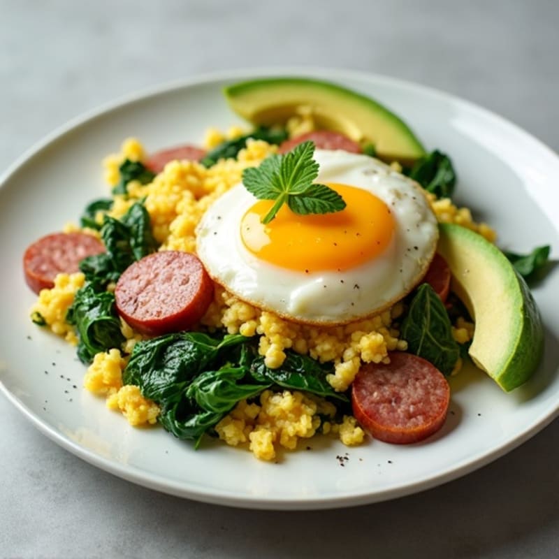 Egg White Spinach Scramble with Turkey Sausage