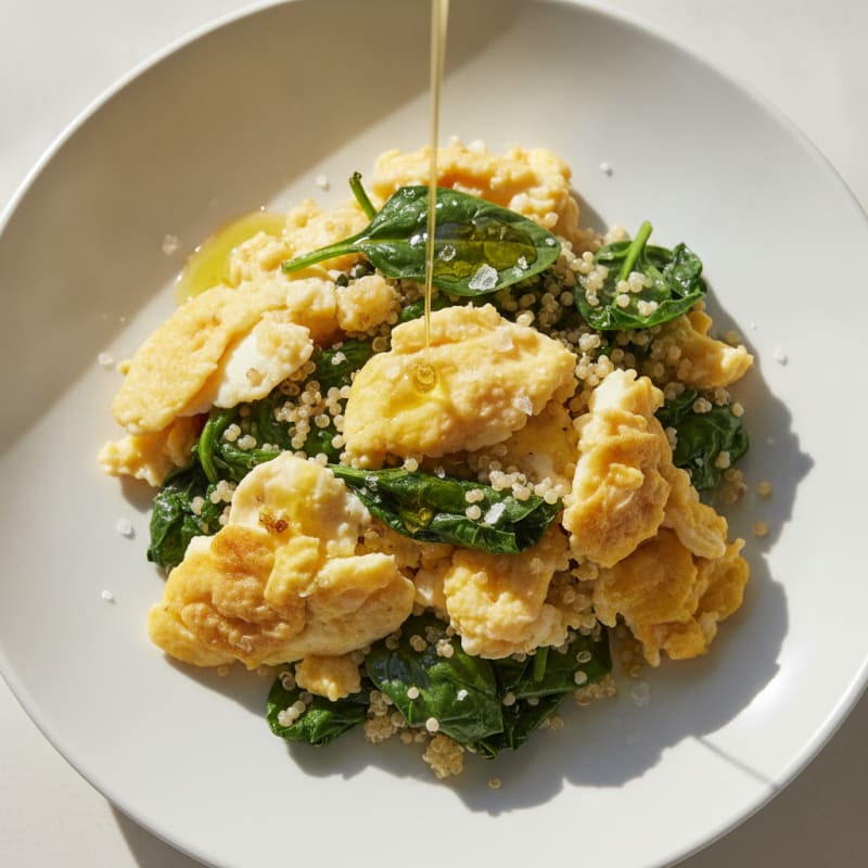 Scrambled Eggs with Sautéed Spinach and Quinoa