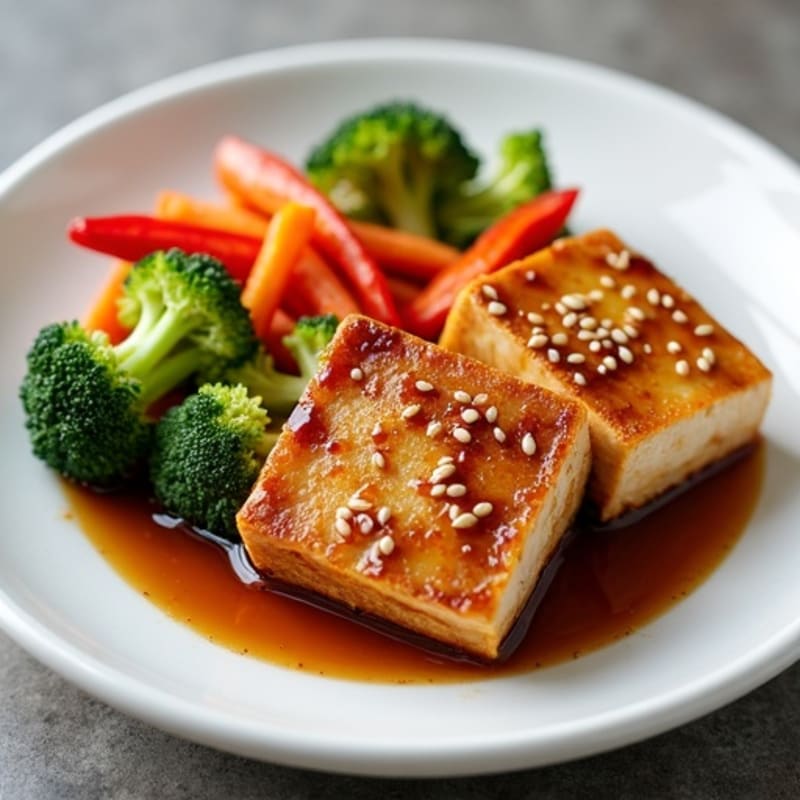 Crispy Sesame Tofu with Vibrant Stir-Fried Vegetables