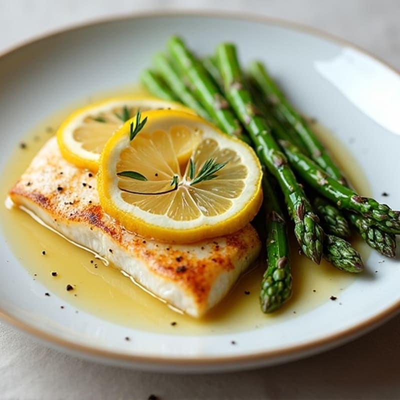 Lemon-Garlic Pan-Seared Mahi Mahi with Roasted Asparagus