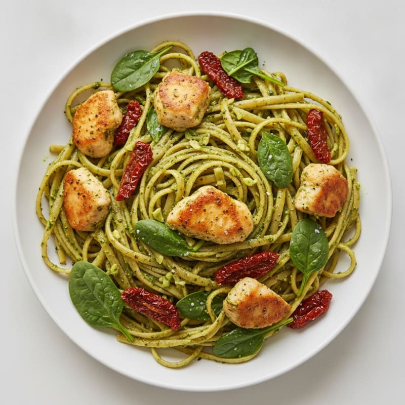 Pesto Chicken Linguine with Sun-Dried Tomatoes