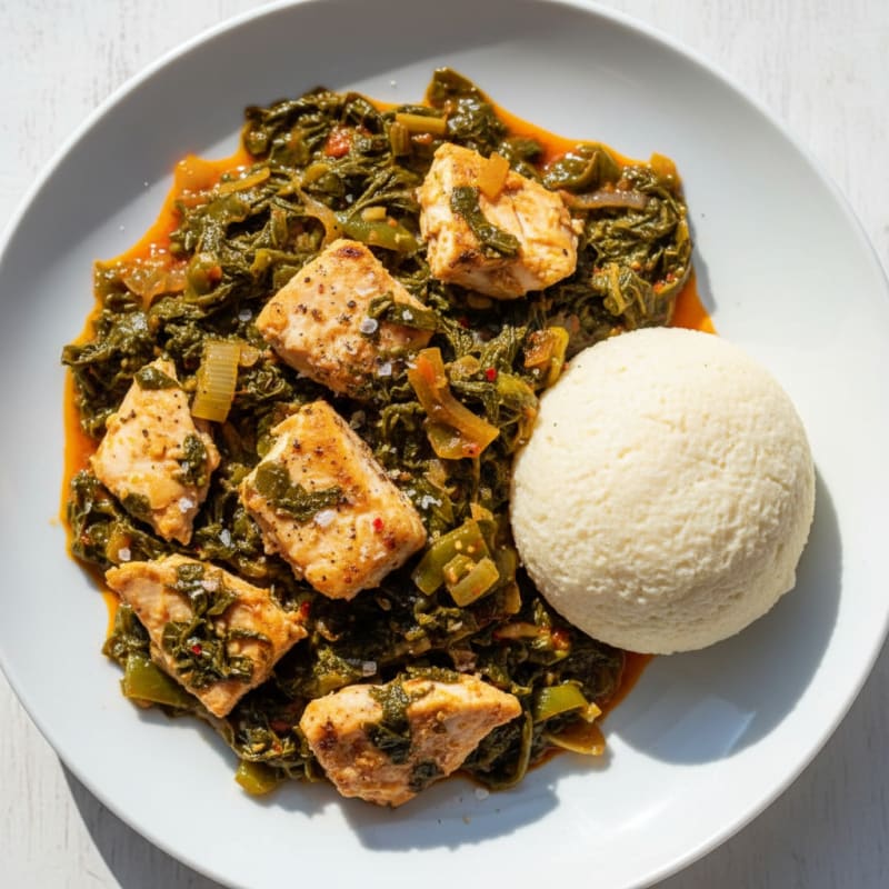 Pondu with Fufu and White Fish