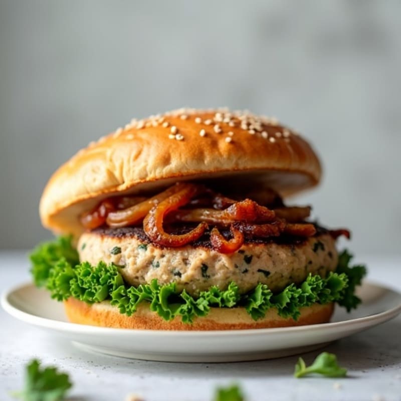 Lean Turkey Spinach Burger with Caramelized Onions