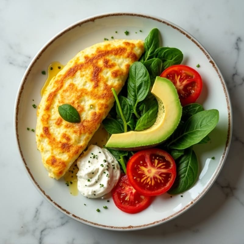 Egg White Spinach Omelette with Cottage Cheese, Fresh Tomato & Avocado