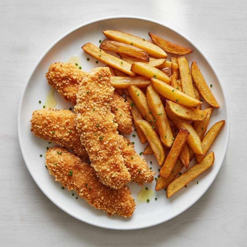 Crispy Baked Chicken Strips with French Fries