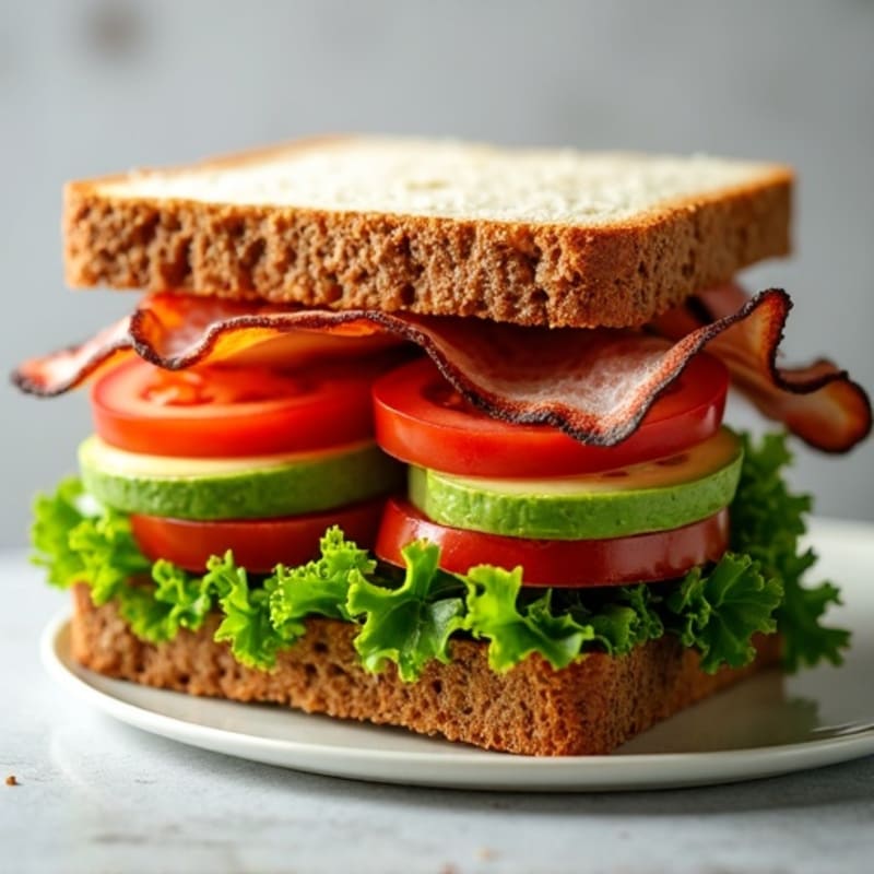 Fresh Avocado, Crispy Bacon, Lettuce, and Tomato Whole Grain Sandwich