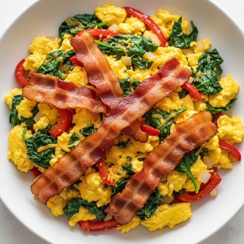 Egg and Spinach Scramble with Crispy Bacon
