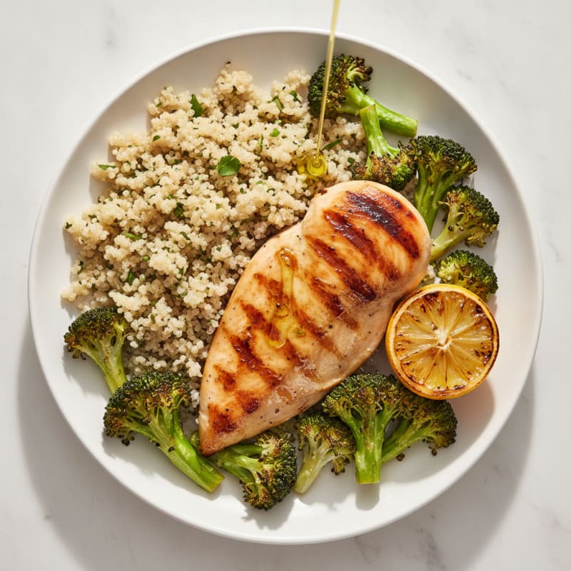Grilled Chicken Breast with Quinoa and Roasted Broccoli