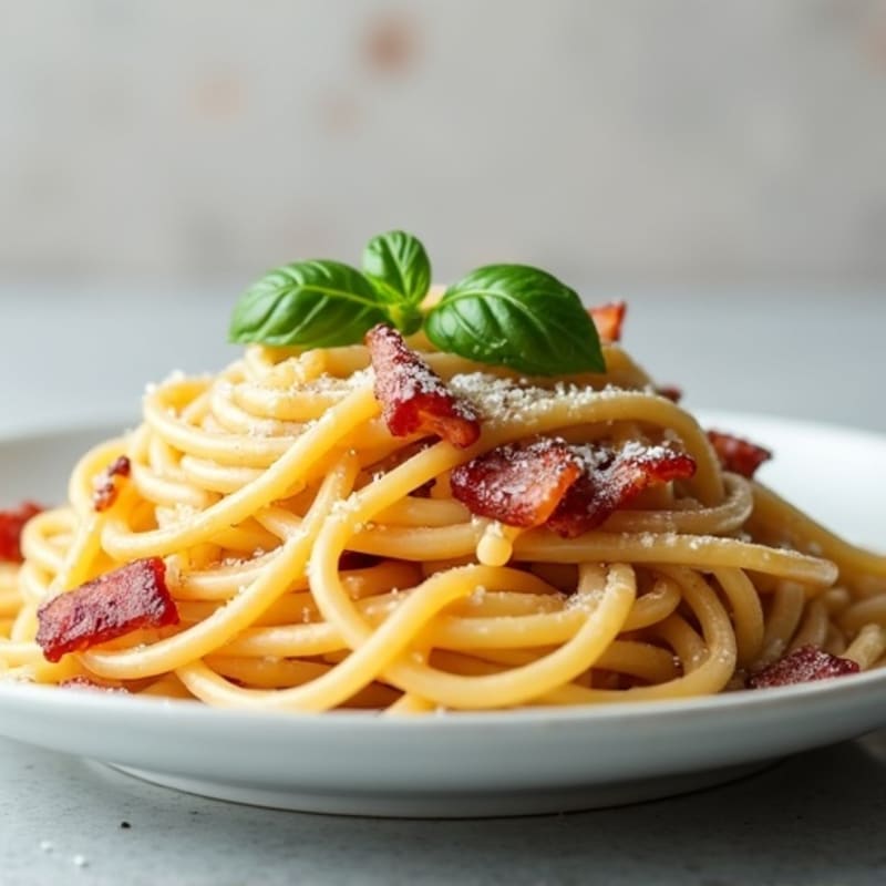High-Protein Creamy Spaghetti with Crispy Turkey Bacon